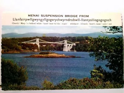Menai Suspension Bridge. Old Postcard Colored. Lake View In The Background Bridge View  • £4.79