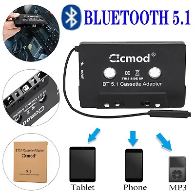 Universal BLUETOOTH CAR AUDIO TAPE CASSETTE ADAPTER FOR IPHONE MP3 IPOD ANDROID • £10.69