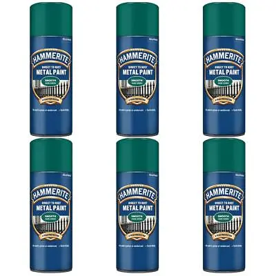 6x Hammerite Direct To Rust Smooth Dark Green Aerosol Fast Dry Spray Paint 400ml • £62.99