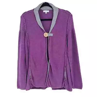 Habitat Shawl Collar Cardigan One Button Pockets Purple Gray Women's S Small • £33.75