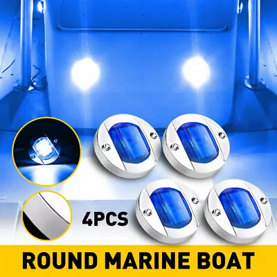 4X Round Marine Boat LED Courtesy Cabin Lights Deck Stern Navigation Light Blue • $12.99