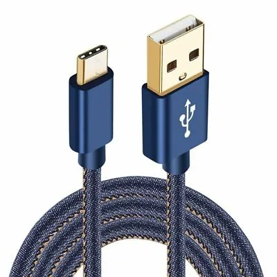 For Various Samsung Models Blue 1M Type C Charger USB Denim Fabric Braided Cable • £4.49
