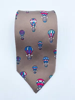 Disney Tie Mickey Mouse Hot Air Balloon 100% Silk Balancine Brown Khaki Vintage • $10.50