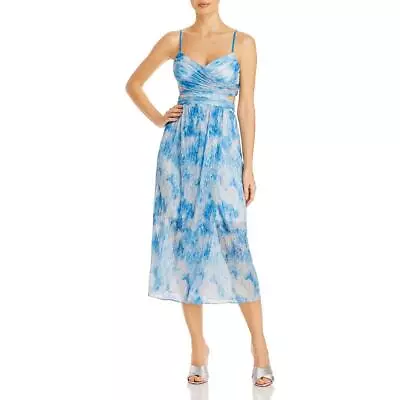 Aidan By Aidan Mattox Womens Blue Metallic Midi Party Evening Dress 0 BHFO 1836 • $12.99