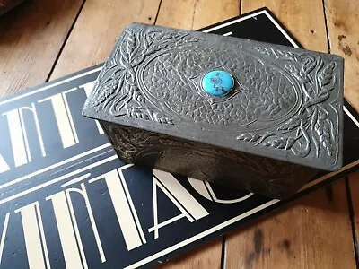 £95 • Buy Original Antique Vintage Arts And Crafts Metal Pewter Box With Blue Cabouchon 