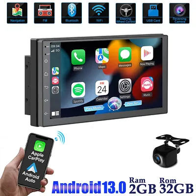 Android 13 Double 2Din 7  Car Stereo Apple CarPlay Radio GPS Navi WiFi BT Player • $67.50