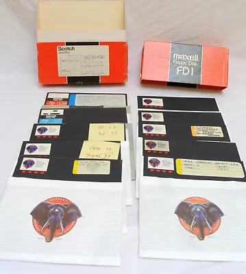 Lot Of 10 Used 8  Floppy Disks In Box 8 In Elephant Maxell Vintage • $24.99