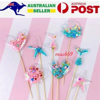 $4.99 • Buy Sequins Heart Cake Topper Birthday Party Baby Shower Valentine Mermaid Unicorn