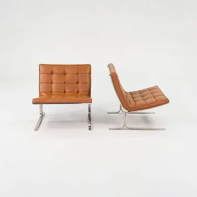 Pair Of 1960s Nicos Zographos Designs Albano CH28 Ribbon Chairs Caramel Leather • $7000