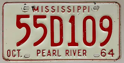 1964 MISSISSIPPI Pearl River County License Plate #55D109 • $69.97