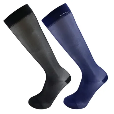 2Pairs Men's OTC With Heel TNT Black Navy Silky Sheer Long Dress Suit Socks 0010 • $12.99