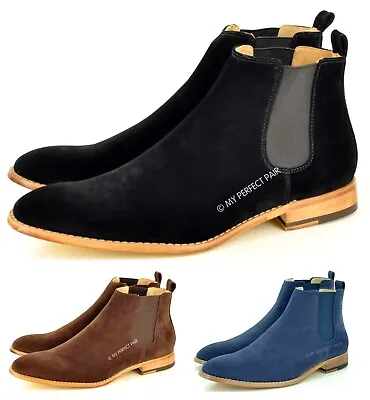 New Mens Chelsea Ankle Pointed Toe Boots Faux Suede Leather Lined UK Sizes 7-12 • £29.99