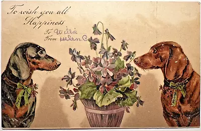 1905 TWO DACHSHUNDS WITH VIOLETS Postcard Max & Moritz UDB D2 • $12.95