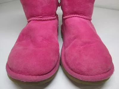 UGG Youth Girls Size 3 Classic Boots Pink Faux Fur Inside Logo Print Bow Comfort • $17.70