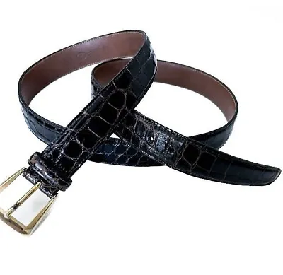 Trafalgar Genuine American Alligator Handfinished Black Brass Buckle Belt Sz 42 • $59.99