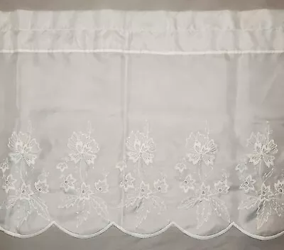 Vintage Sheer Lacey Valance 58 Inches White Floral Lace County Cottage Rustic • $8