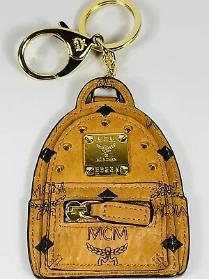 Authentic MCM Visetos Cognac Brown Backpack Bag Charm Key Ring Fob Keychain • $270