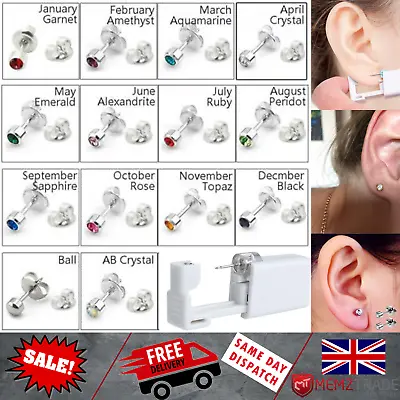 Disposable Ear Piercing Kit - Silver Sterile Stud Earring Nose Gun DIY Home Self • £3.99