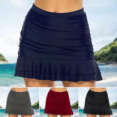 $26.15 • Buy Women High Waist Swim Shorts Skirt Ruched Bikini Bottom Brief Beach Swimdress 