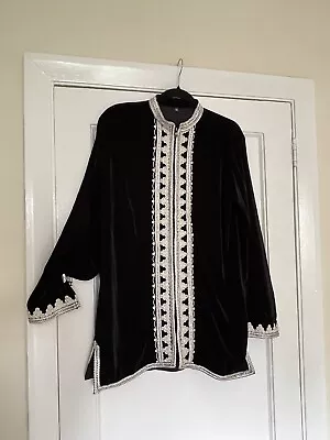 Bohemian Moroccan Black Velvet Tunic Jacket Passementerie M • £70