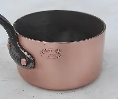 Vintage French 4.9in Copper Saucepan Villedieu Made France Tin Lining 2mm 2lbs • $197.63