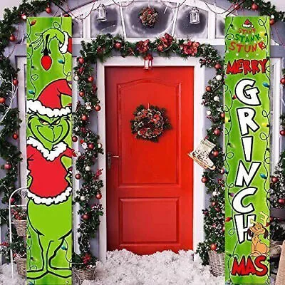Grinch Christmas Decorations Grinchmas Porch Sign Door Banner Hanger Merry Xmas • $7.99