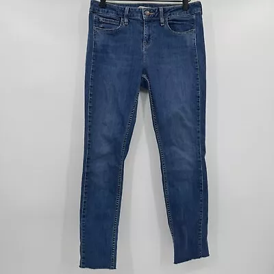 Vince Jeans Womens 29 Slim Straight Blue Denim Stretch Raw Hem Cropped Mid Rise • $19.94