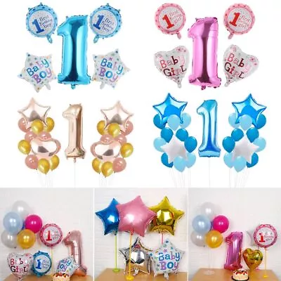 Year Old Blue Pink 1st Birthday Latex Balloons Set Confetti Balloon Baby Shower • $4.57