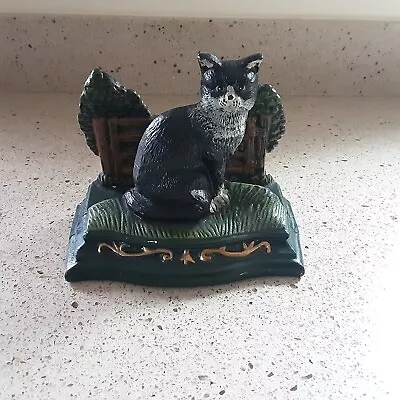 VINTAGE Hubley Cast Iron Kitty Cat In The Yard  Door Stop Napkin Letter Holder  • $44.85