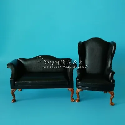 Dollhouse 1:6 Boutique Mini Furniture Black Leather Sofa Blythe BJD Berry Azone • $48.80