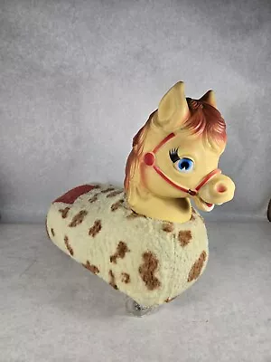 Vintage Rubber Face Horse Ride On Plush Brown Spotted Pony On Wheels  Toy  • $67