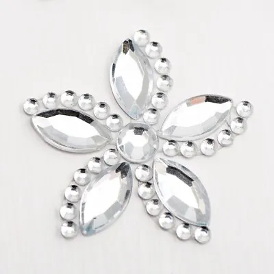 £1.03 • Buy Self Adhesive Stick On Diamante Clear Accent Flower Gem Craft Stickers Wedding