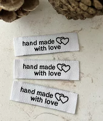 10 X  'Handmade With Love' White Sew On Clothing Label Tags UK SELLER • £2.50