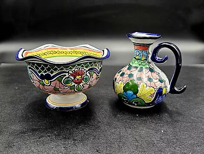 Vintage Talavera Bowl & Small Pitcher ~ Handmade ~ By Hernandez ~  Mexico • $24