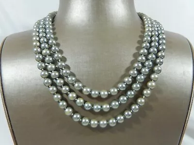 VTG KNOTTED 8mm PLATINUM SILVER GLASS PEARL EXTRA LONG 60  OPERA LENGHT NECKLACE • $29.95