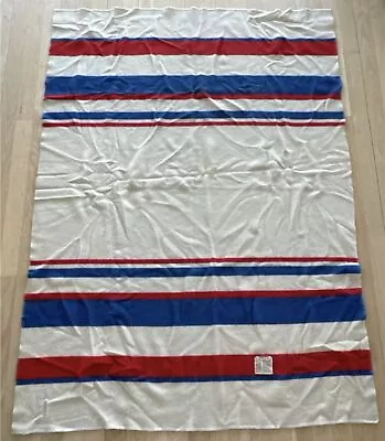 Vintage FARIBO Striped Wool Blanket- Red White Blue -AS IS Bit Of Insect Damage • $39.99