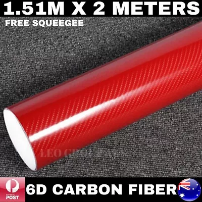 6d Red Super Ultra Gloss Carbon Fibre Fiber Car Vinyl Wrap Film 4d 1.51m X 2m • $54.99