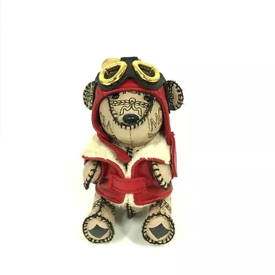 MCM Pilot Bear Bag Charm Key Holder Leather Beige/Red • $308