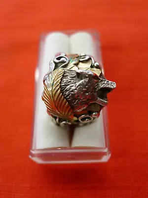 Navajo Sterling Silver WOLF Lobo  Ring Size 10.5  Signed RB • $32