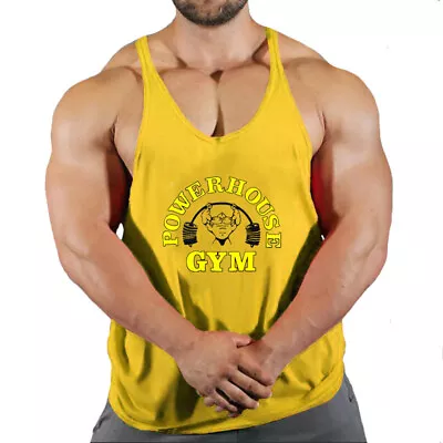 Men Tank Tops Sleeveless Shirts Y-Back Muscle Gym Training Athletic Workout Vest • $9.55