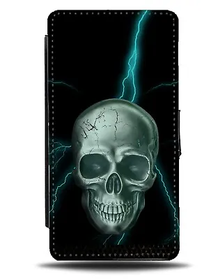 Skeleton Head Lightning Bolt Flip Wallet Case Bolts Of Skull Face Blue CH21 • £19.99