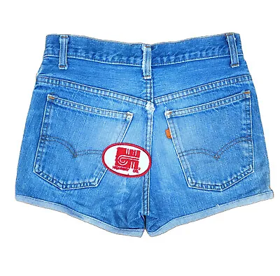 Levi Denim Vintage Shorts Hotpant Zip Fly Mid Waist Cut-Off Jeans Size 8/10-27W • £11