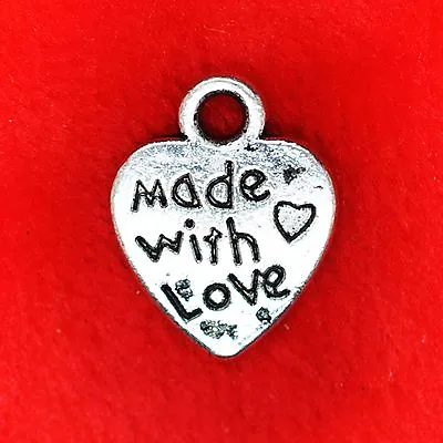 25 X Tibetan Silver Love Heart  'Made With Love' Charm Pendant Finding Making • £2.49