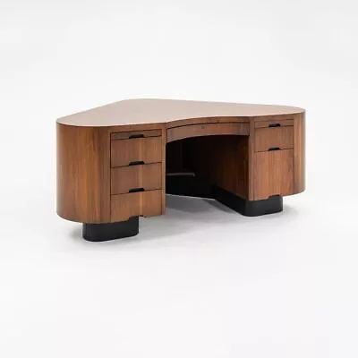 C. 1945 Fletcher Sculptural Art Deco Aviation Executive Desk In Figured Walnut • $15000