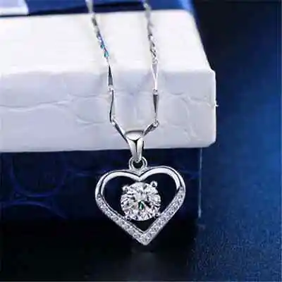 £3.86 • Buy 925 Sterling Silver Crystal Love Heart Pendant Necklace Women Jewellery Gift UK