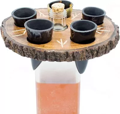 Genuine Drinking Horn Shot Glass Set 5  Wood Display StandBarGift For Mens • $99.90