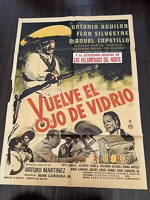 Vintage 1970 Vuelve El Ojo De Vidrio Mexican Revolution One Sheet Movie Poster • $75.20