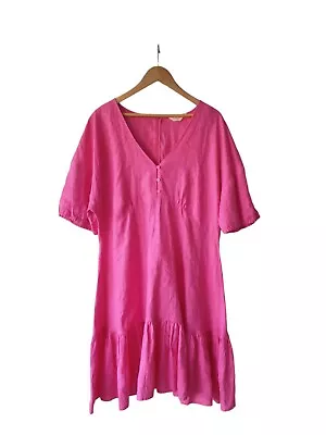 Gorman Pink Linen Dress Size 18 XXL 1XL Shiet Sleeve Ruffle Hem Knee Length  • $75