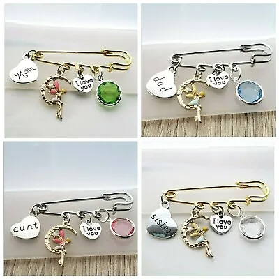 £4.95 • Buy Guardian Angel Safety Pin Brooch Badge Family Friend Gift Birthstone Jewellery