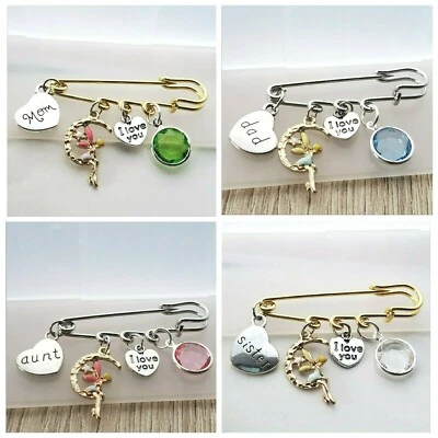 £4.95 • Buy Guardian Angel Safety Pin Brooch Badge Family Friend Gift Birthstone Jewellery